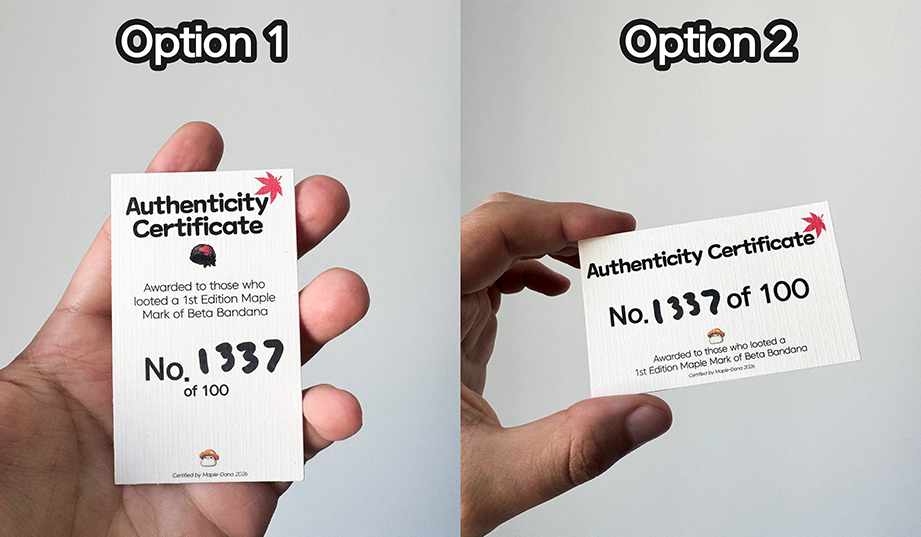 Option 1 vs Option 2 certificate designs